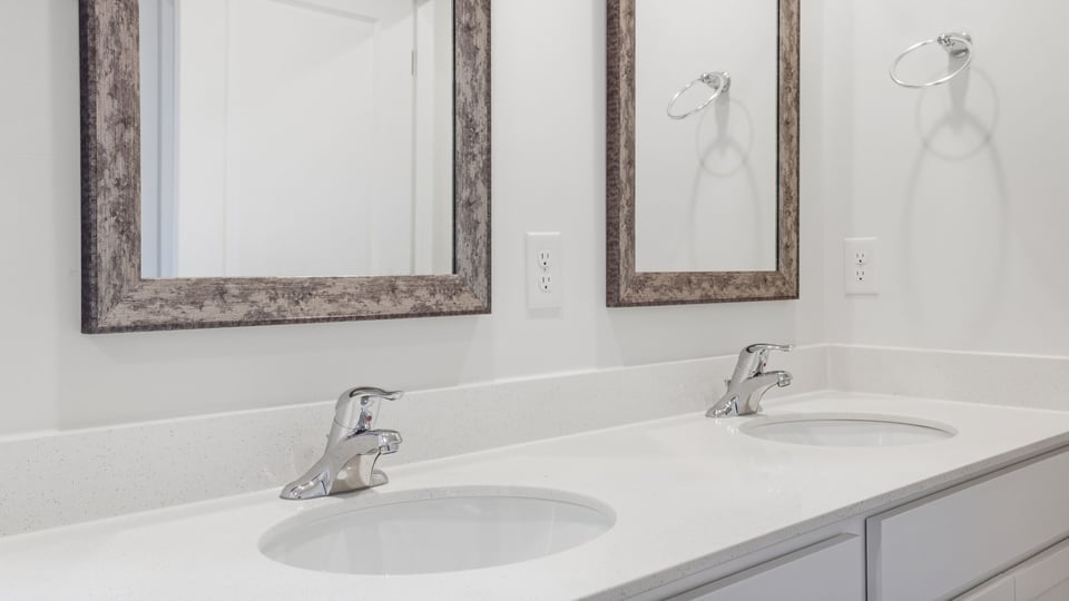 Bathroom with double vanity sink.