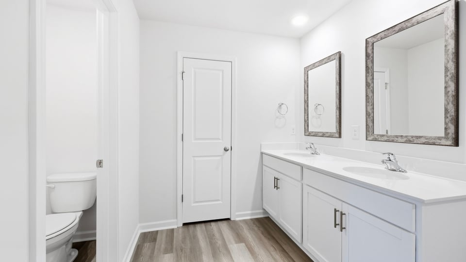Bathroom with double vanity sink.