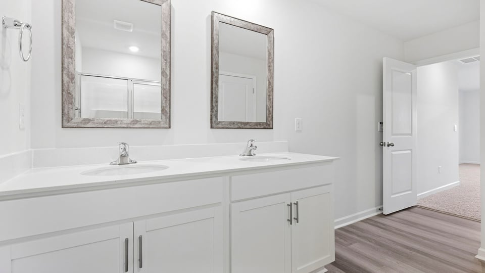 Bathroom with double vanity sink.