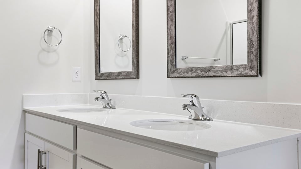 Bathroom with double vanity sink.