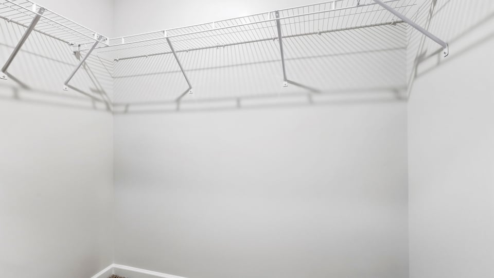 Closet with hanging storage rakcs.