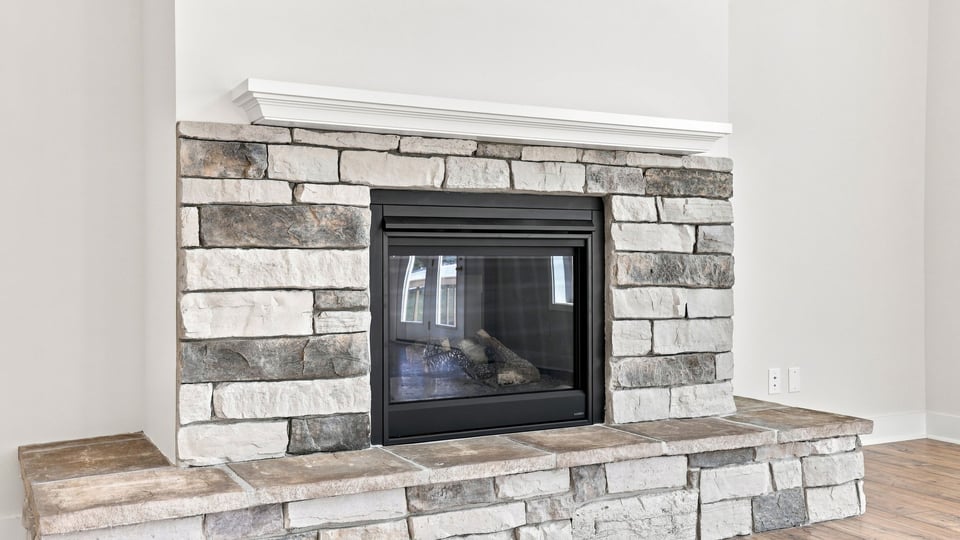 Fireplace in living room.
