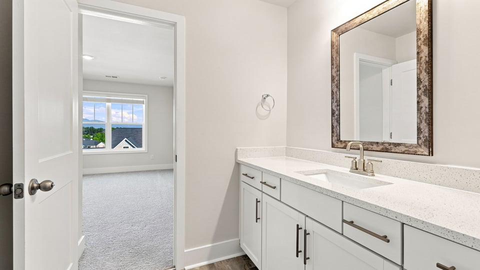 Bathroom with double vanity sink.