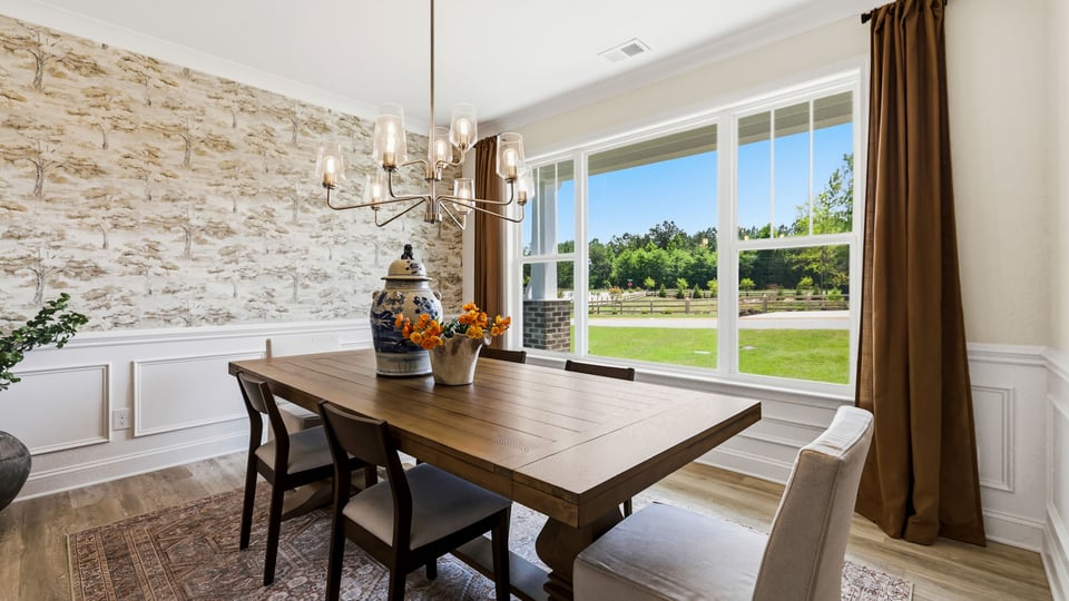 Dining room with windows.