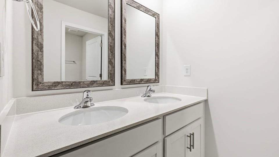 Bathroom with double vanity sink.