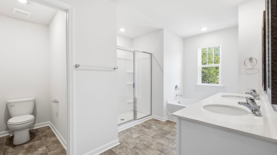 Bathroom with double vanity sink.