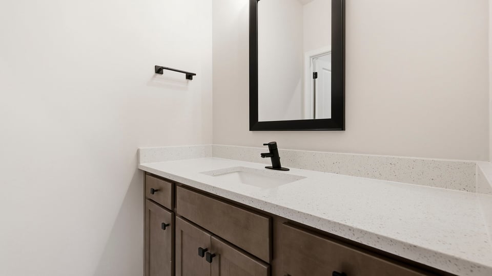 Bathroom with double vanity sink.
