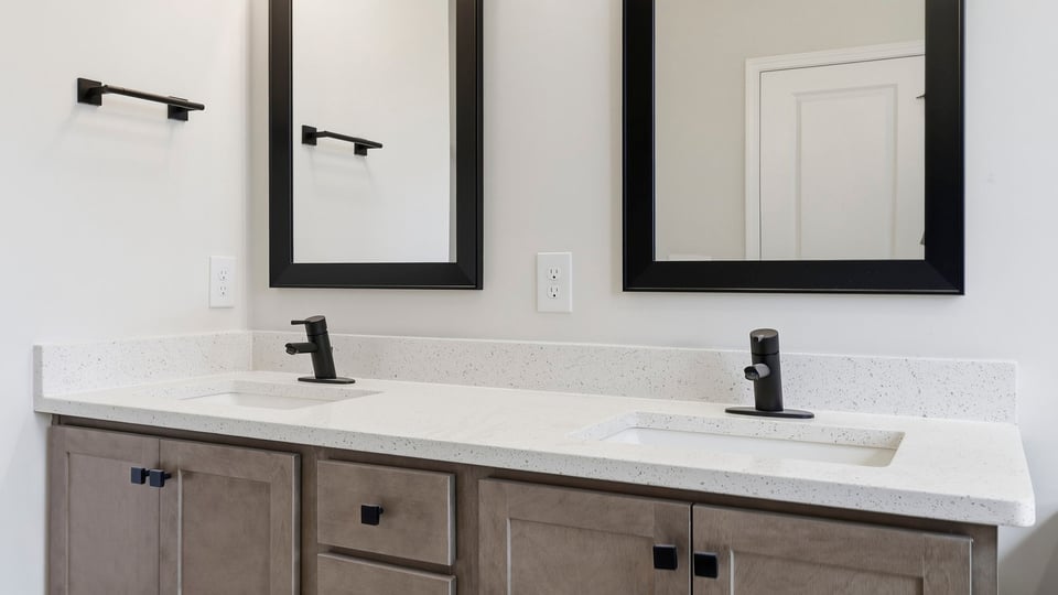 Bathroom with double vanity sink.