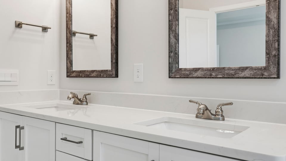 Bathroom with double vanity sink.