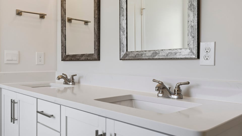 Bathroom with double vanity sink.