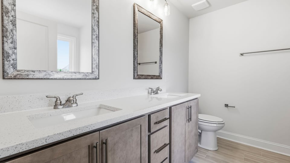 Bathroom with double vanity sink.