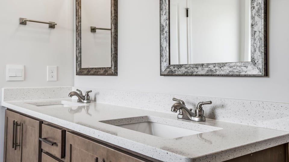 Bathroom with double vanity sink.