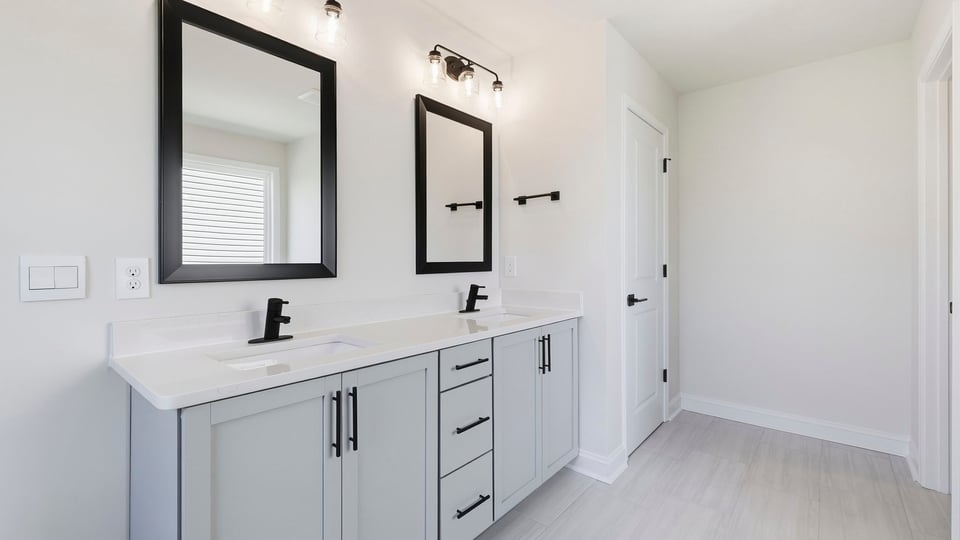 Bathroom with double vanity sink.
