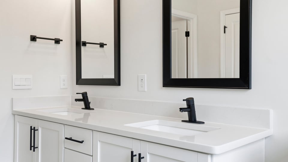 Bathroom with double vanity sink.