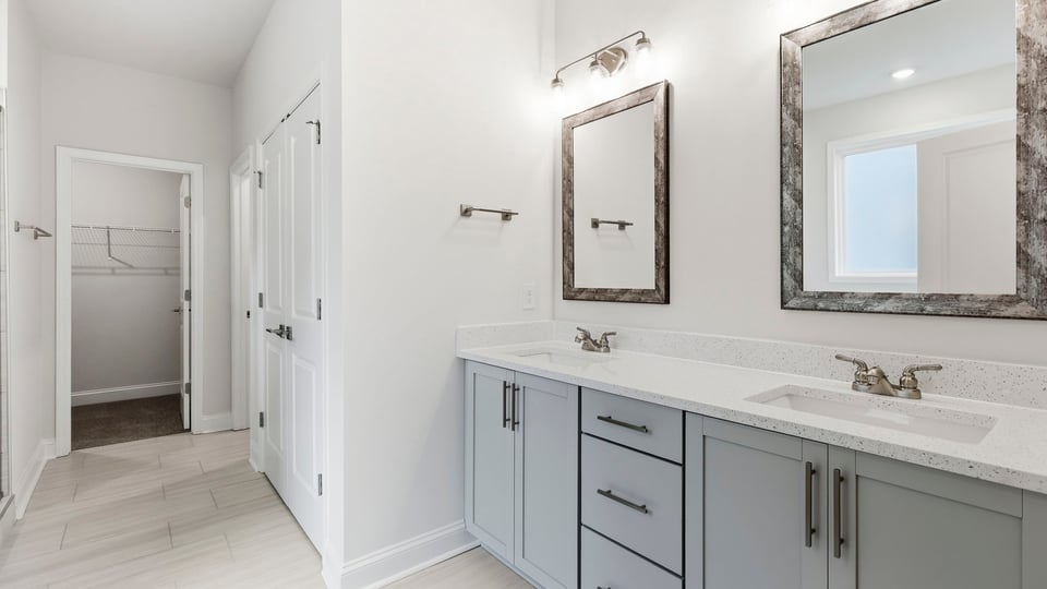 Bathroom with double vanity sink.