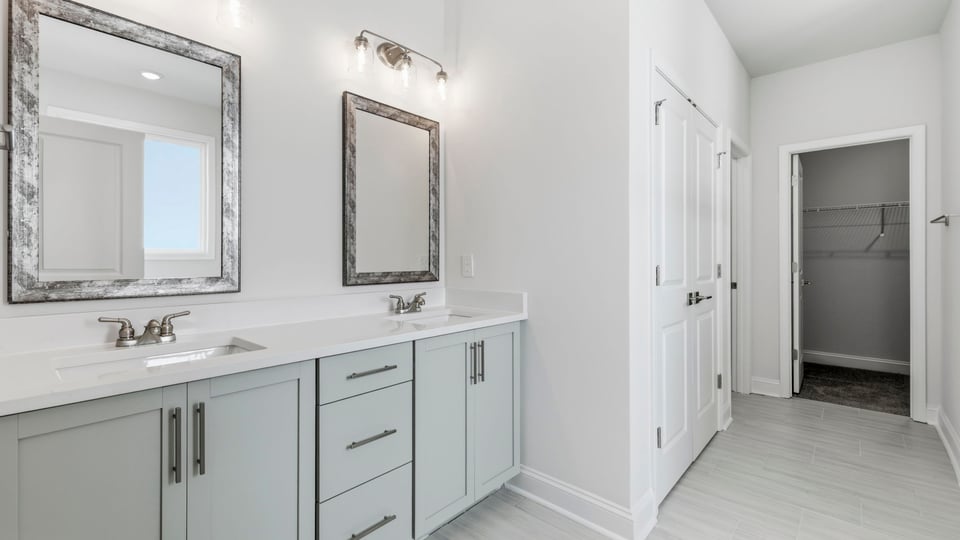 Bathroom with double vanity sink.