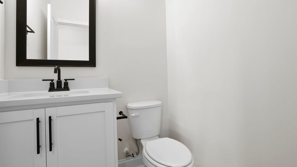 Bathroom with vanity sink.