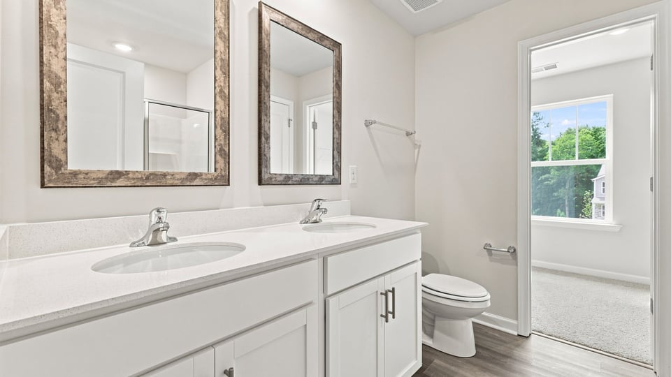 Bathroom with double vanity sink.