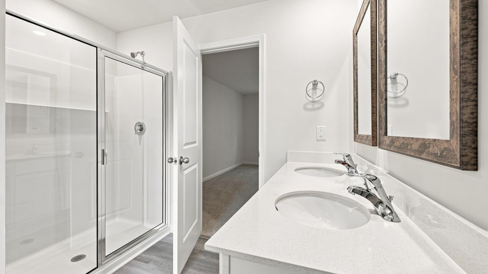 Bathroom with double vanity sink.