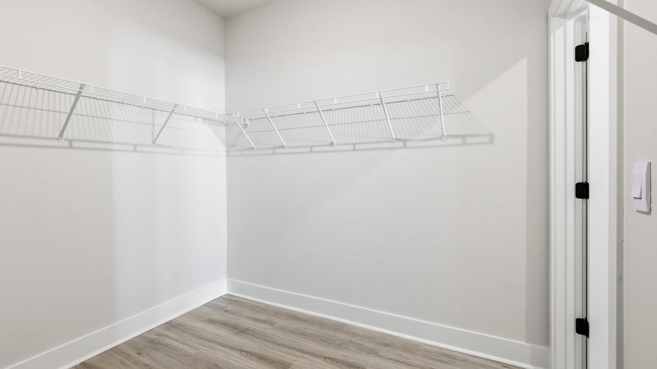 Walk in closet with carpet.