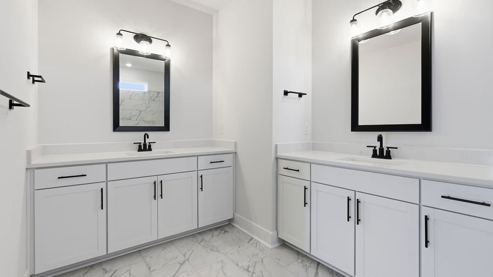 Bathroom with double vanity sink.