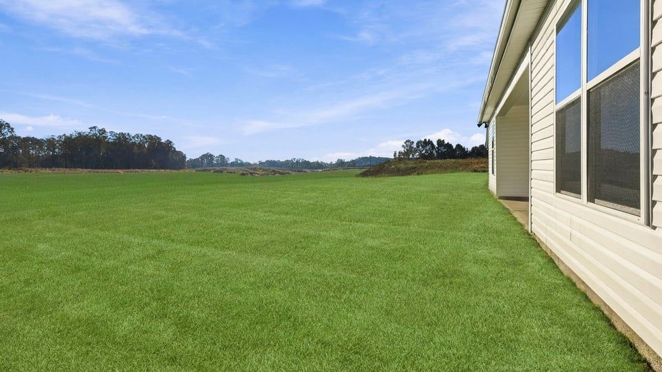 Back exterior of home with large backyard.
