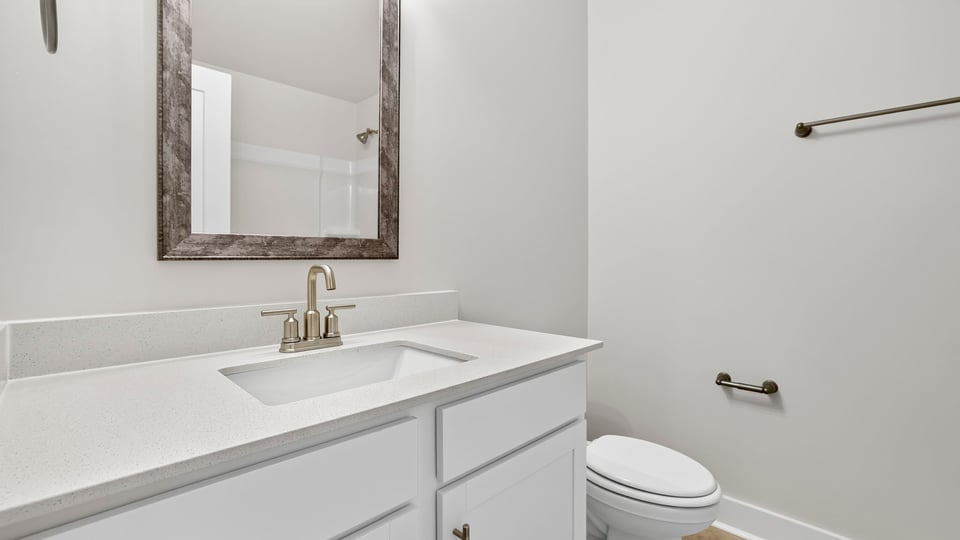 Bathroom with double vanity sink.
