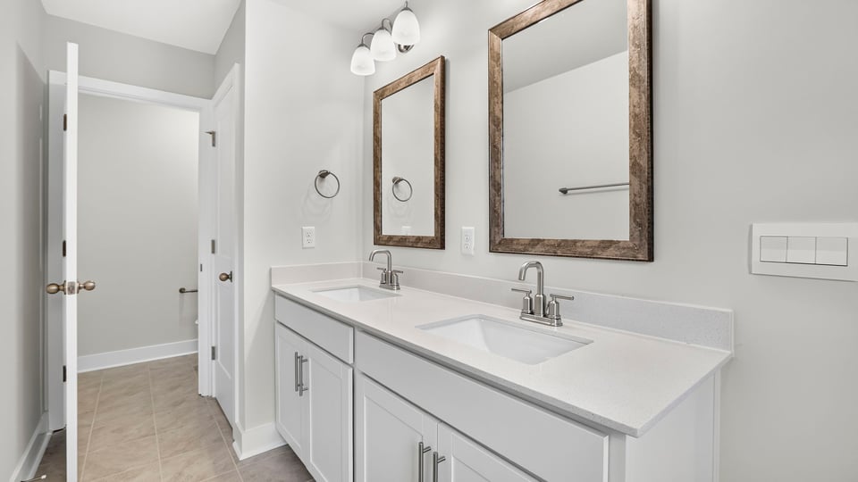Bathroom with double vanity sink.