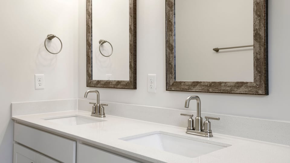 Bathroom with double vanity sink.