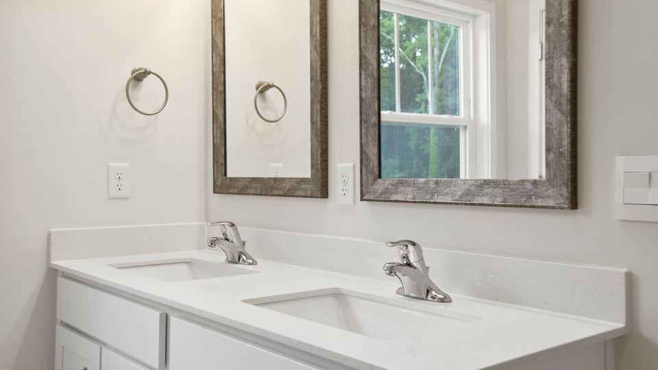 Bathroom with double vanity sink.