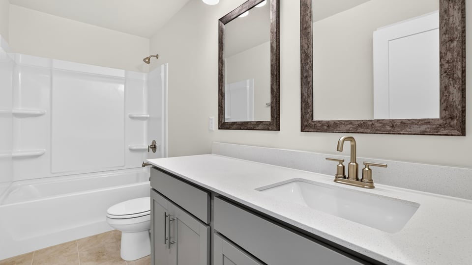 Bathroom with double vanity sink.