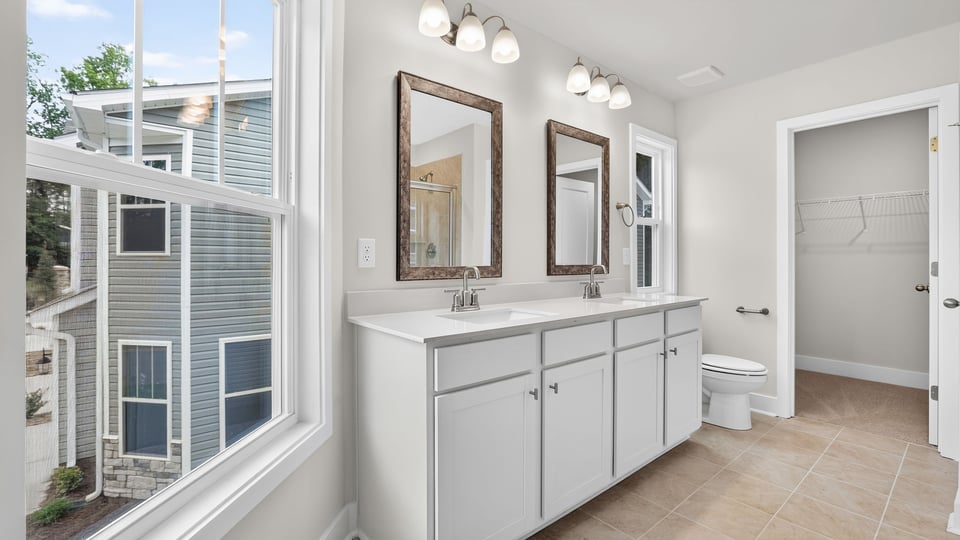 Bathroom with double vanity sink.