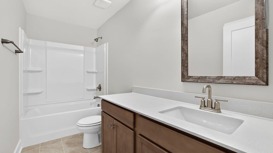 Bathroom with double vanity sink.