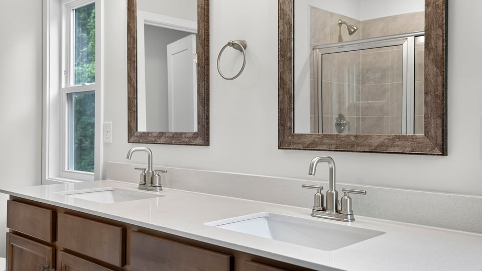 Bathroom with double vanity sink.