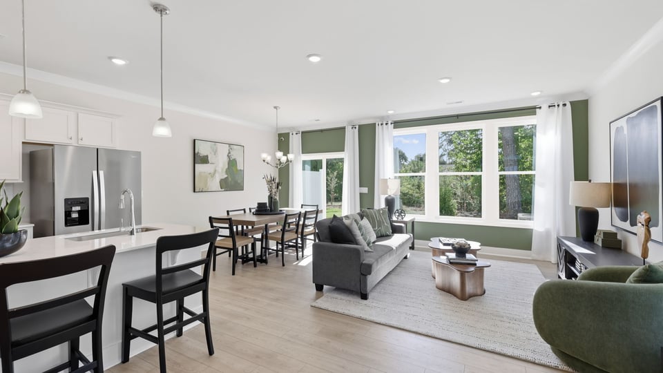 Livingroom and dining room of home.