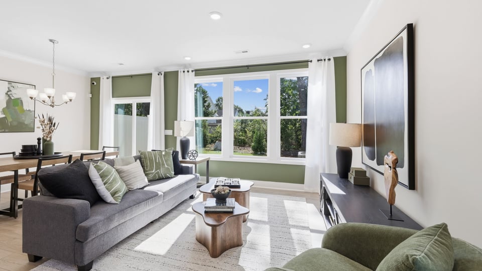 Livingroom and dining room of home.