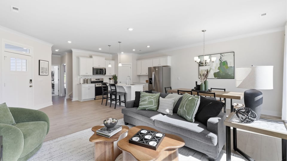 Livingroom and dining room of home.