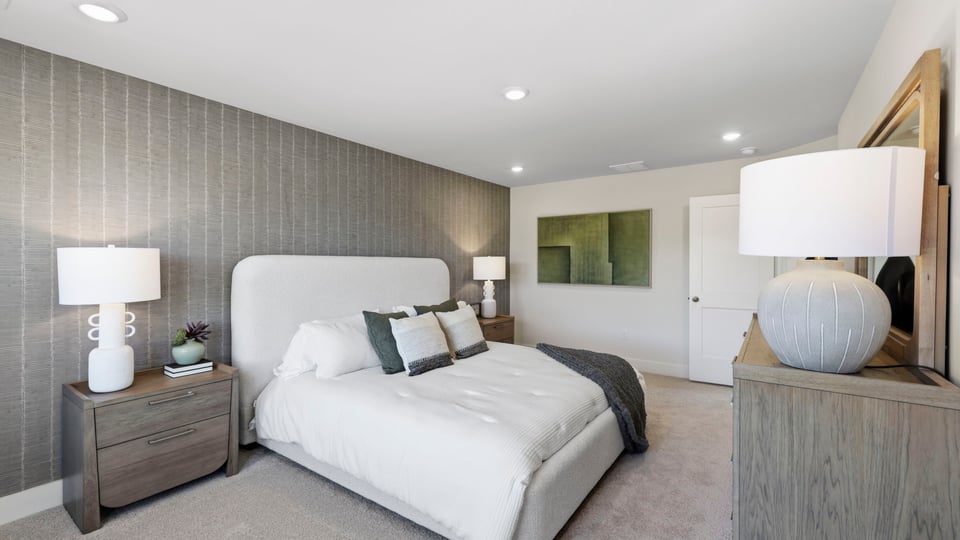 Bedroom with large windows.