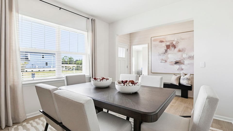 Dining room with windows.