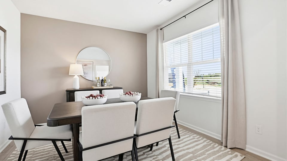 Dining room with windows.