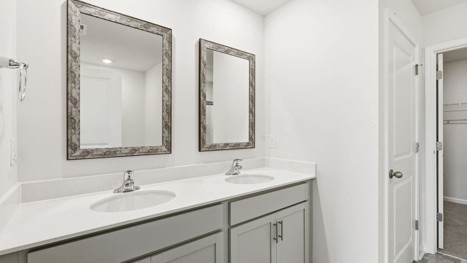 Bathroom with double vanity sink.