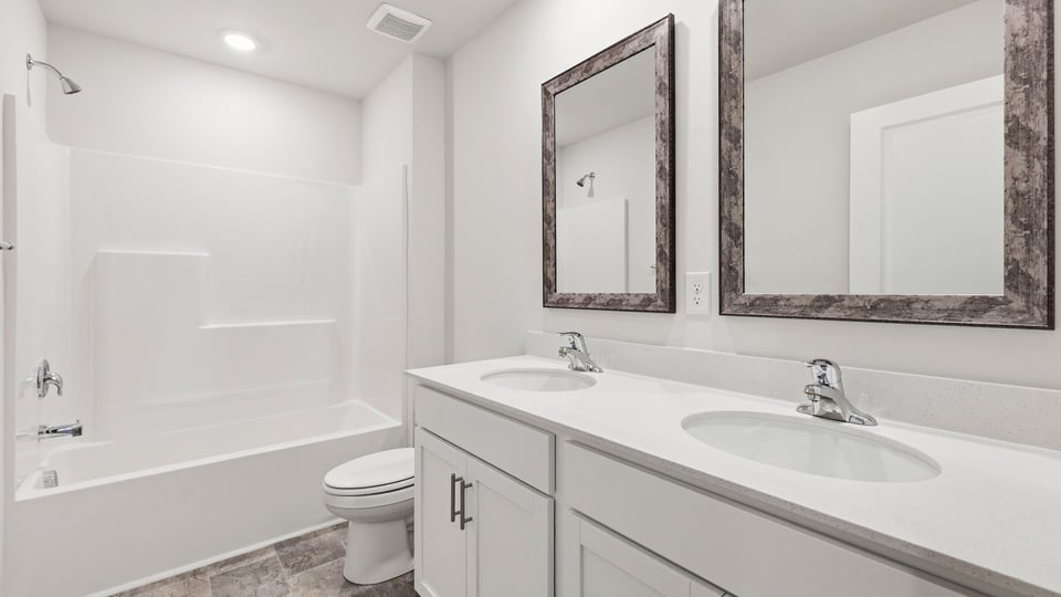 Bathroom with double vanity sink.