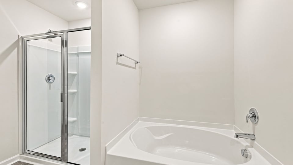 Bathroom with walk in shower and bathtub.
