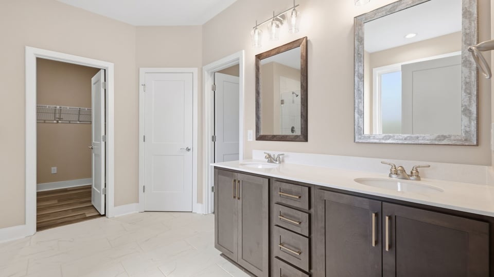 Bathroom with double vanity sink.