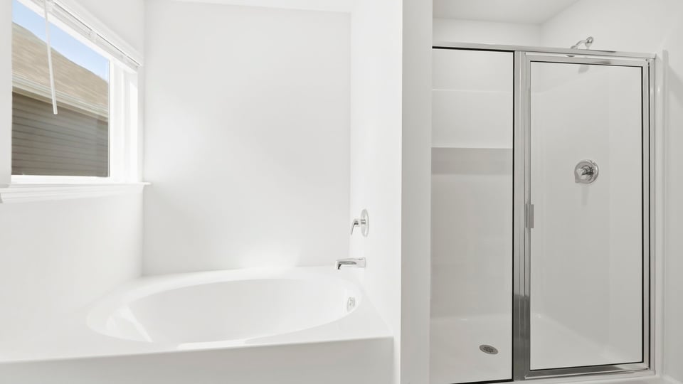 Bathroom with walk in shoer.