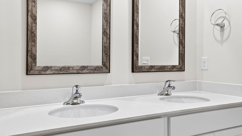 Bathroom with double vanity sink.