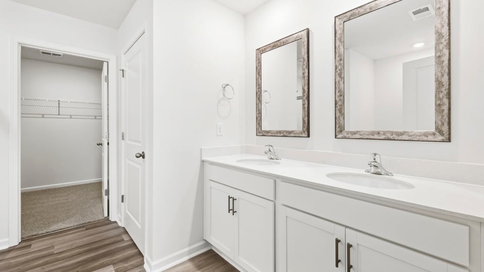 Bathroom with double vanity sink.