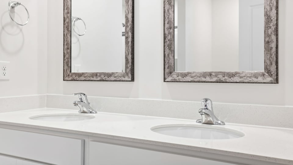 Bathroom with double vanity sink.
