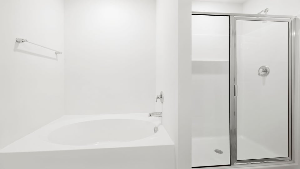 Bathroom with walk in shower and bathtub.