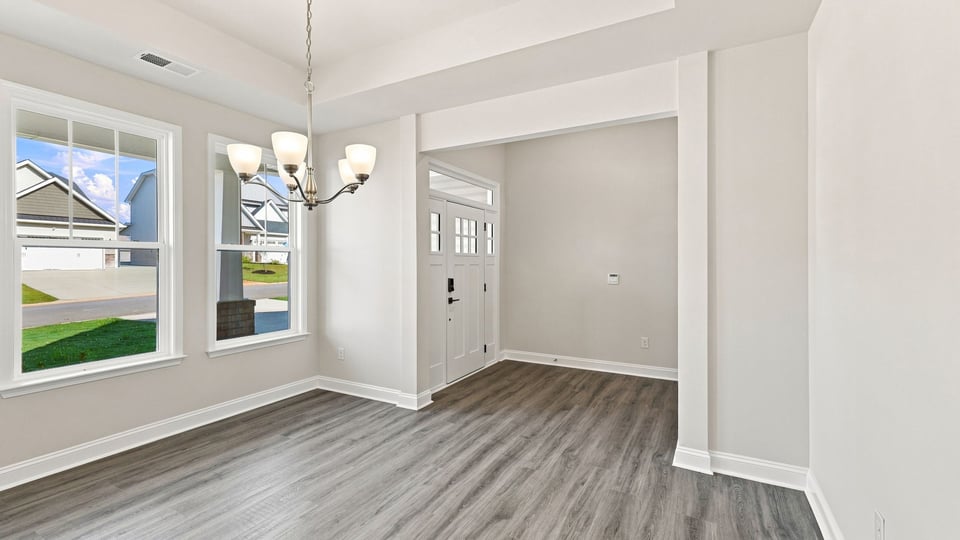 Dining room with windows.